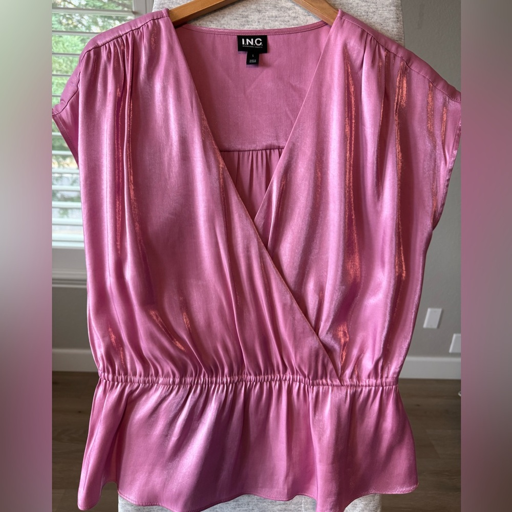 INC International Concepts Women's Shimmering Pink Blouse Large
